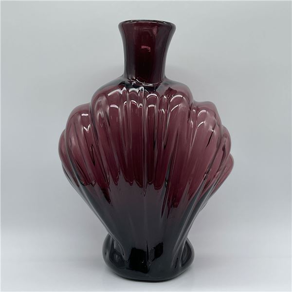 Hand-Blown Glass Vase, Purple Shell Design