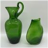 Image 1 : Two Green Glass Vessels, Hand-Blown Forms