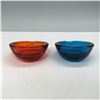 Image 1 : 2pc Art Glass Ashtray Set, Red and Blue Color Variations
