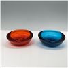 Image 2 : 2pc Art Glass Ashtray Set, Red and Blue Color Variations
