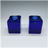 Image 1 : 2pc Cobalt Blue Glass Candle Holders, Modernist Design