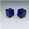Image 2 : 2pc Cobalt Blue Glass Candle Holders, Modernist Design