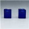 Image 3 : 2pc Cobalt Blue Glass Candle Holders, Modernist Design