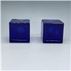 Image 4 : 2pc Cobalt Blue Glass Candle Holders, Modernist Design