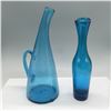 Image 1 : 2pc Crackle Glass Blue Decanter and Vase Set