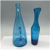 Image 2 : 2pc Crackle Glass Blue Decanter and Vase Set