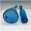 Image 3 : 2pc Crackle Glass Blue Decanter and Vase Set