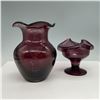 Image 1 : 2pc Flared Amethyst Glass Vase and Compote