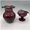 Image 2 : 2pc Flared Amethyst Glass Vase and Compote