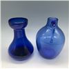 Image 2 : 2pc Handblown Blue Glass Jug and Vase