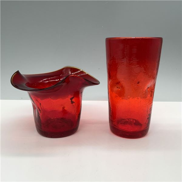 2pc Handblown Red Glass Vase and Tumbler