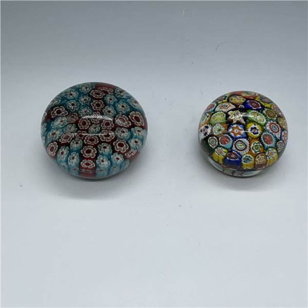 2pc Millefiori Paperweights, Multicolor and Floral Des