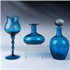 Image 1 : 3pc Hand-Blown Blue Glass Collection, Decanter and Vases