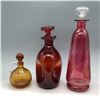 Image 1 : 3pc Handblown Multicolor Crackle Glass Decanters