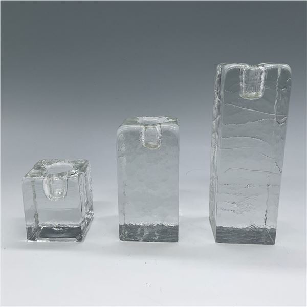 3pc Textured Glass Candleholders
