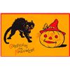 Image 1 : Orange Background Cat & Pumpkin "Greetings for Halloween" Holiday Greeting Postcard