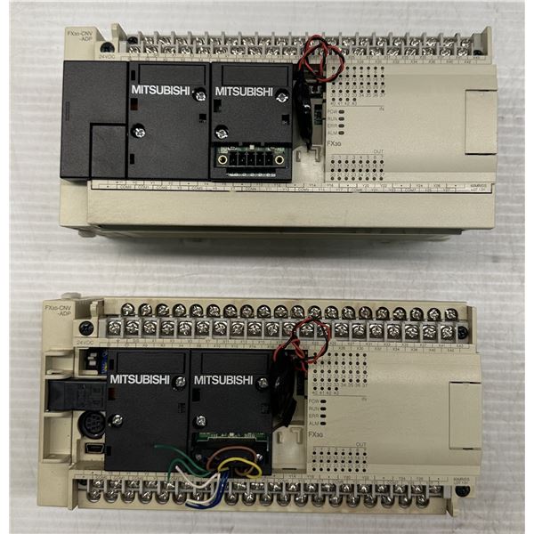 (2) Mitsubishi #FX3G-60MR/DS Programmable Controllers w/#FX3G-CNV-ADP Modules