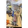 Image 1 : ASSORTED CALKING GUNS, PAINT MIXING ATTACHMENTS, SMALL ELECTRIC HEATER & DRILL ATTACHMENTS