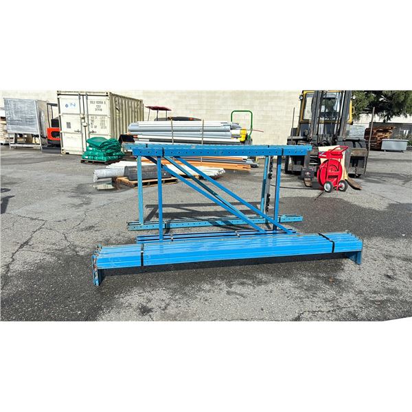 2 - 95"H X 42"W BLUE PALLET RACKING UPRIGHTS, 2 - 74 1/2"H X 42"W BLUE PALLET RACKING UPRIGHTS & 5
