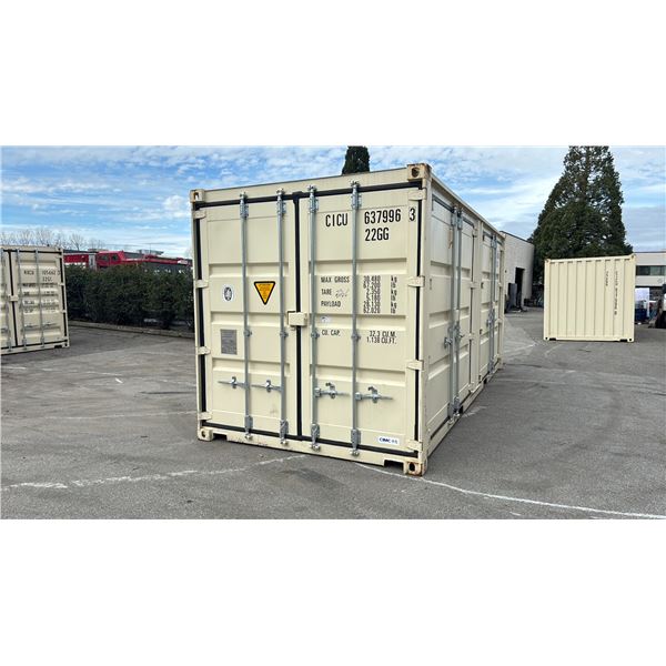 BEIGE 20' 67,200 MAX CAPACITY INDUSTRIAL TRANSPORT CONTAINER WITH DUAL SWING REAR DOORS &