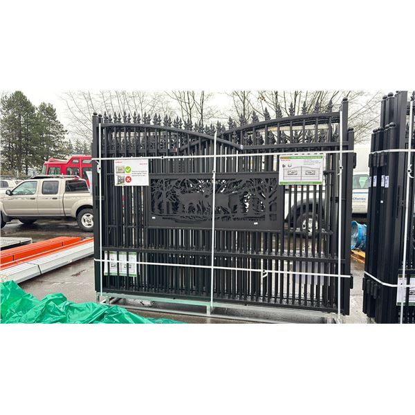 ALL METAL K0720 BLACK DEER MOTIF STYLE 7'H X 20'L METAL FARM DRIVEWAY GATE *1 LEFT PANEL, 1 RIGHT
