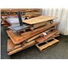 Image 1 : PALLET OF ASSORTED SIZE WOODEN FOLDING TABLES & 2 WOODEN 4 WHEEL DOLLIES