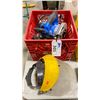 Image 1 : CRATE OF MASTERCRAFT ELECTRIC CIRCULAR SAW, MAKITA ELECTRIC ANGLE GRINDER, FACE SHIELD, EAR