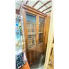 Image 2 : 4 DOOR GLASS TOP DARK WOOD STORAGE CABINET, 12 TIER WOODEN WINE RACK, & PAIR OF ANTLERS