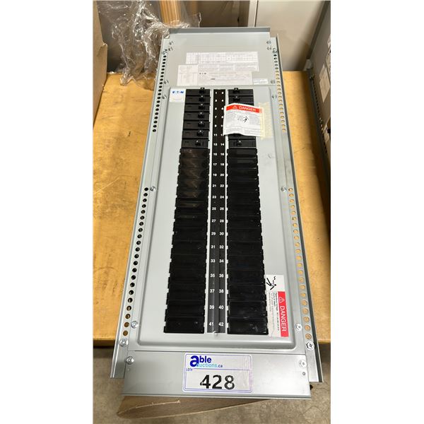 EATON POW-R-LINE COMMERCIAL 42 BREAKER POWER DISTRIBUTION BOX WITH ASSORTED BREAKERS