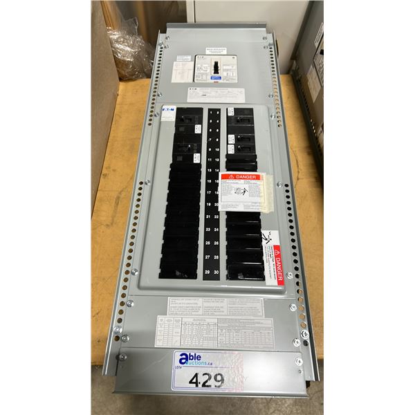 EATON POW-R-LINE COMMERCIAL 42 BREAKER POWER DISTRIBUTION BOX WITH ASSORTED BREAKERS