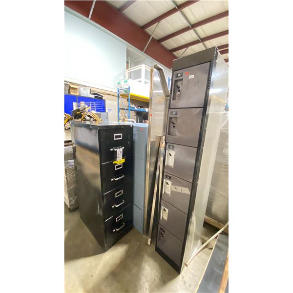 2 METAL MULTI DRAWER STORAGE CABINETS, METAL LOCKER SYSTEM, & STAINLESS STEEL SHELVING
