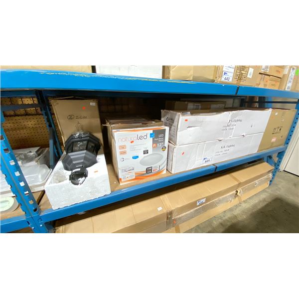 SHELF OF ASSORTED RESIDENTIAL WALL LIGHTS, CEILING LIGHTS, & CHANDELIERS *MUST TAKE ALL ON SHELF*