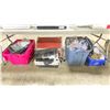 Image 1 : TABLE BOTTOM OF ASSORTED HOUSEHOLD ELECTRICAL ITEMS, RECORD PLAYER, & FLOOR DRAINS *BINS INCLUDED*