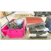 Image 2 : TABLE BOTTOM OF ASSORTED HOUSEHOLD ELECTRICAL ITEMS, RECORD PLAYER, & FLOOR DRAINS *BINS INCLUDED*