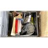 Image 2 : STACK OF PLASTIC SORTING BINS, 2 STACKS OF BUCKETS, & CRATE OF VARIOUS SAND PAPER / HOUSEHOLD ITEMS