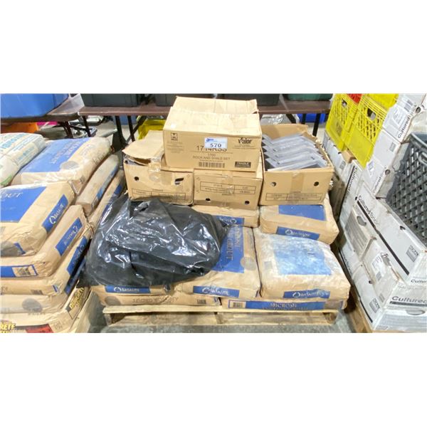 PALLET OF MICROSIL ANCHOR GROUT BAGS & BOXES OF CORNER WALL STONE *MUST TAKE ALL ON PALLET*