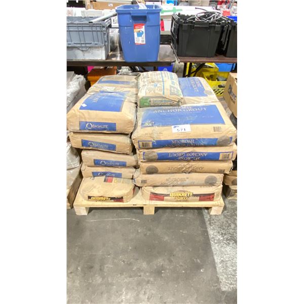 PALLET OF MICROSIL ANCHOR GROUT BAGS & BAGS QUIKCRETE STUCCO *MUST TAKE ALL ON PALLET*