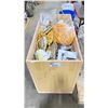 Image 1 : WOODEN CRATE OF OXBOX PARTS, STRING LIGHTS, & ROPES *CRATE INCLUDED, 4 WHEEL CART NOT INCLUDED*