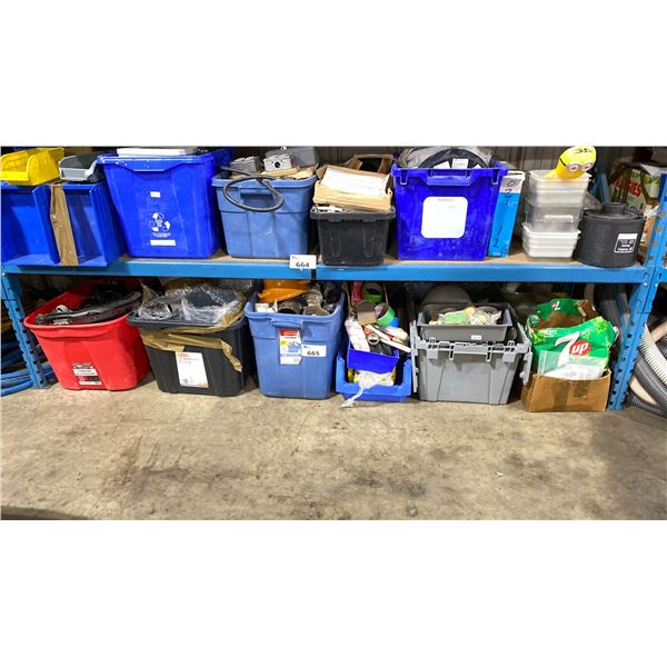 SHELF OF TAPES, PVC PIPE CONNECTORS, ASSORTED HARDWARE INCLUDING VARIOUS HANDLES & CAULKING