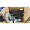 Image 2 : BOX OF ASSORTED LIGHTING COMPONENTS, EXTERIOR LIGHTS, CHANDELIER, COMPUTER MONITOR & LED LIGHTING