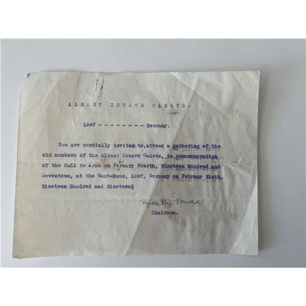 WWI Captain Renyolds K. Townsend signed invitation