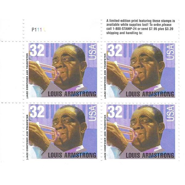 Louis Armstrong stamps plate block