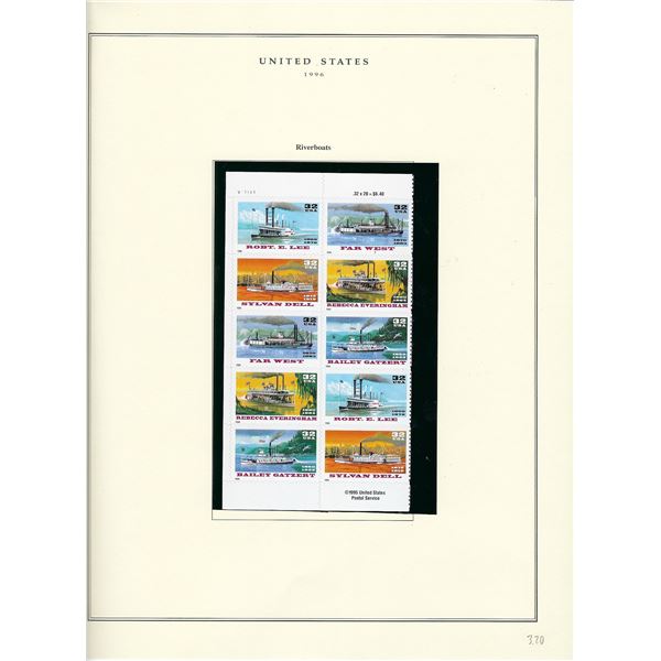 1996 US stamp collector sheet featuring Riverboats stamps