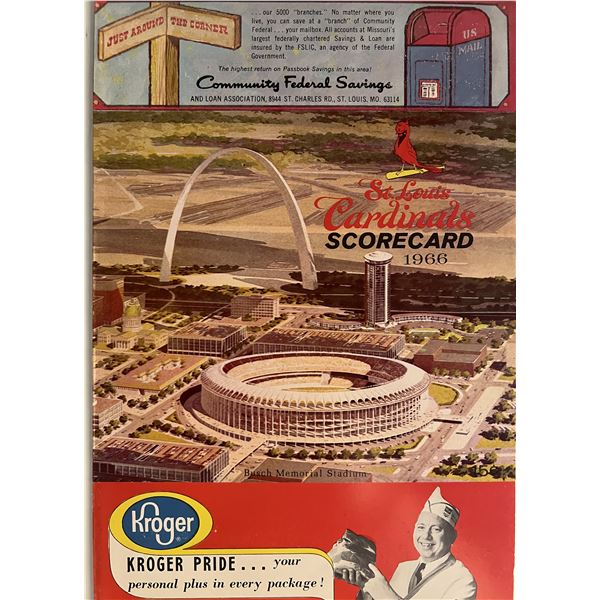 St Louis Cardinals 1966 scorecard. 8x11 inches