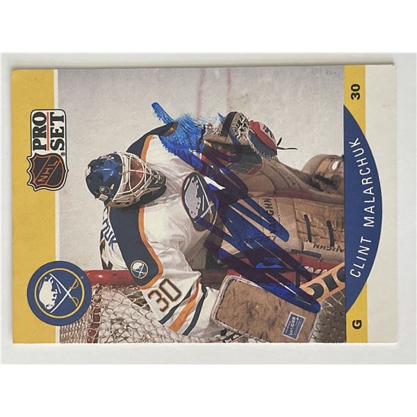 Buffalo Sabres Clint Malarchuk 1990 Pro Set #25 signed trading card.
