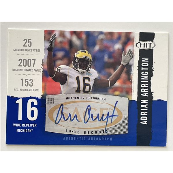 University of Michigan Adrian Arrington 2008 Sage Hit #A16 trading card