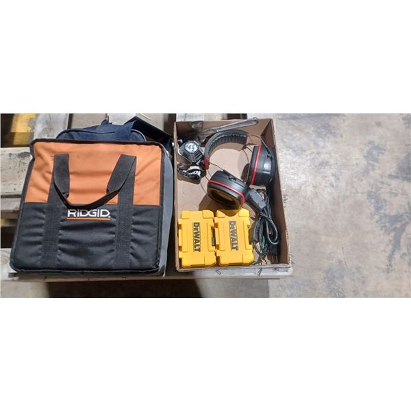 TWO DEWALT DRILL BIT SETS, EAR PROTECTION, MULTI TOOL,