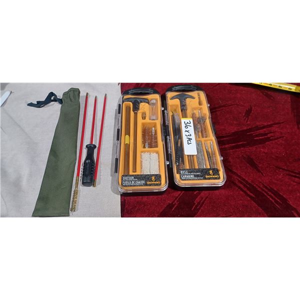NEW RIFLE AND SHOTGUN CLEANING KITS AND ONE - THREE PIECE RIFLE ROD