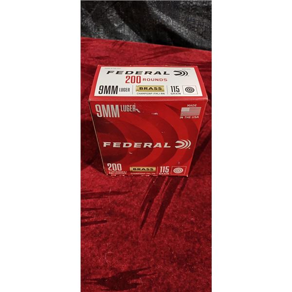 ONE BOX (200RNDS) OF FEDERAL 9MM LUGER 115GR