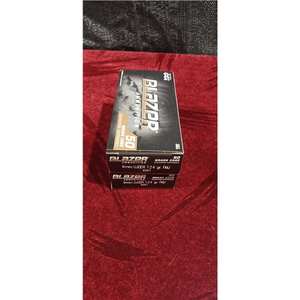 TWO BOXES OF 9MM LUGER 124GR BLAZER (100 ROUNDS)